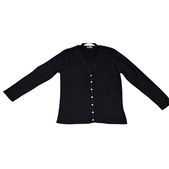 Style & Co Womens Black Metallic Ribbed Button-Up Cardigan Sweater XL Acrylic Bl - Picture 6 of 8